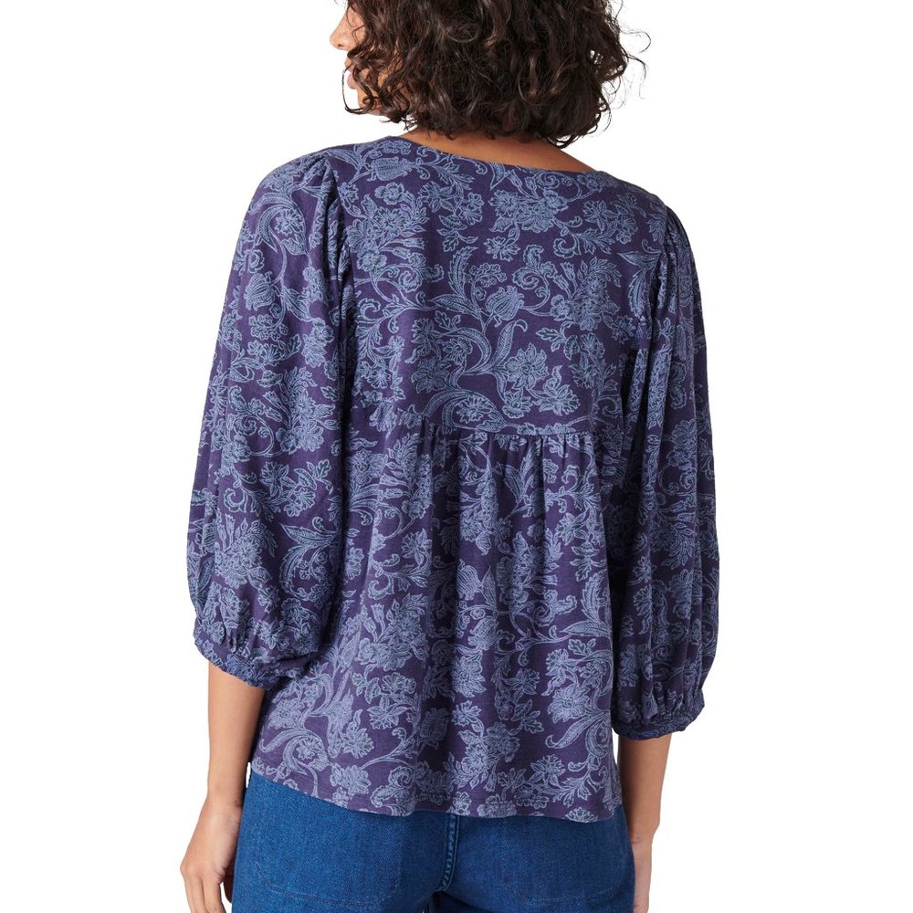 Lucky Brand Tonal Embroidered Square Neck Top - Navy Multi - Picture 2 of 7